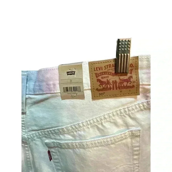 Levi's 501 Button Fly Tie Dye High Rise Distressed White Shorts Size 31, NWT - Picture 6 of 9